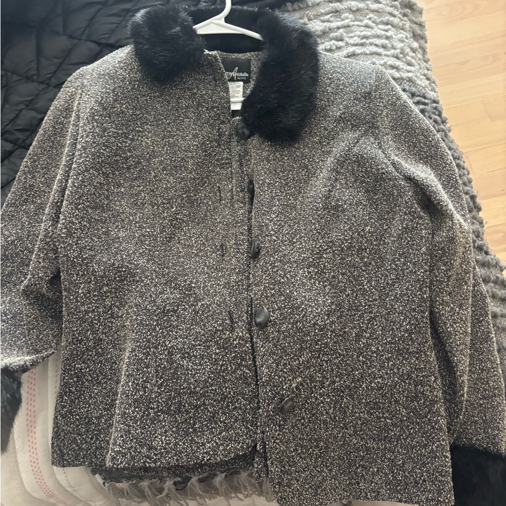 Positive Attitude Black and Gray Pea Coat with Faux Fur Collar